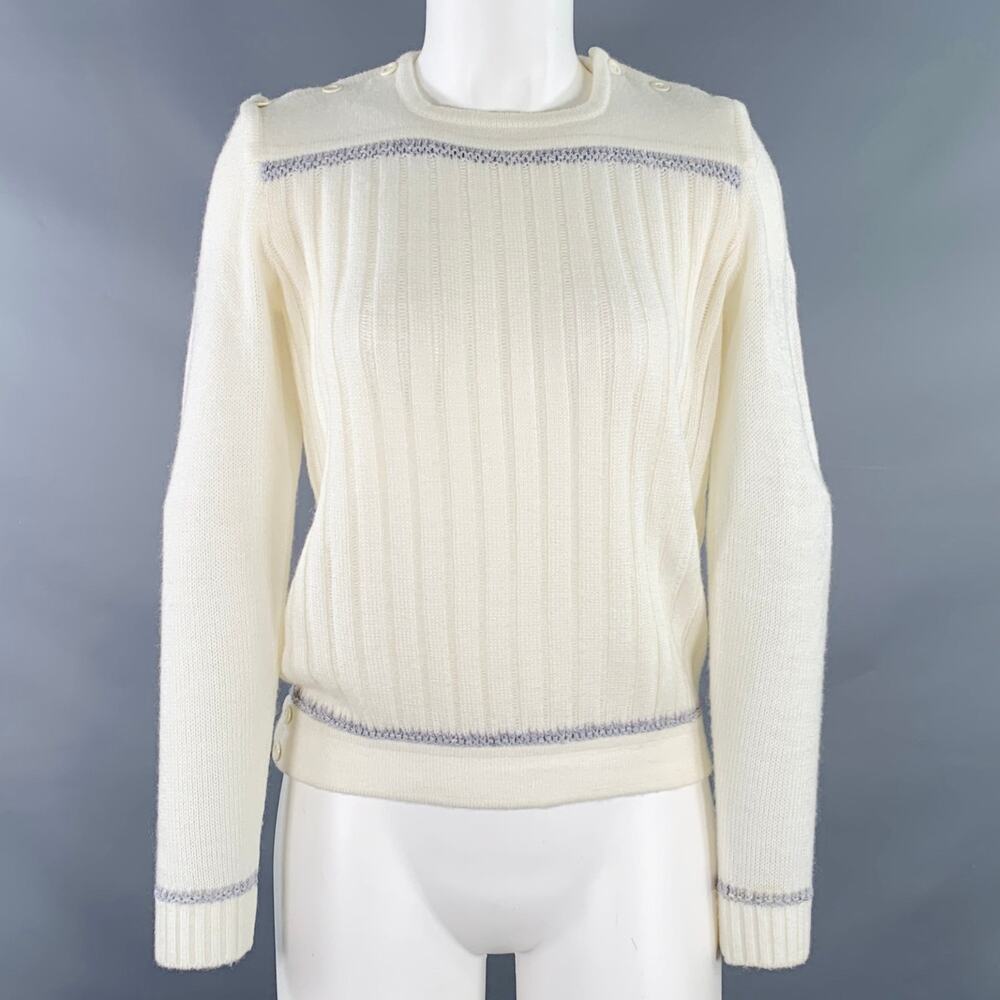 COURREGES Size 0 Cream Grey Acrylic Blend Textured Long Sleeve Pullover